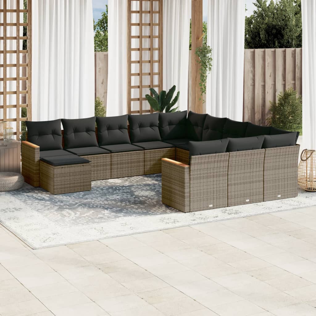 Set Divani da Giardino 12 pz con Cuscini Grigio in Polyrattan - homemem39
