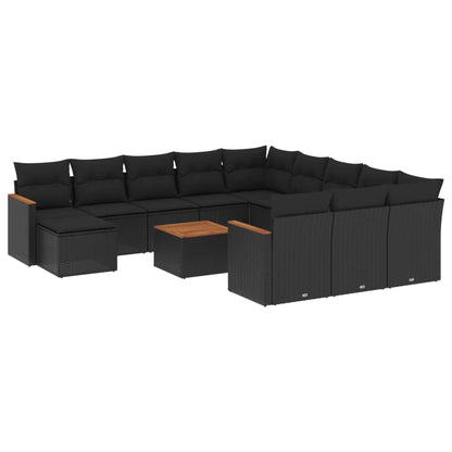 Set Divani da Giardino 13pz con Cuscini Nero in Polyrattan - homemem39