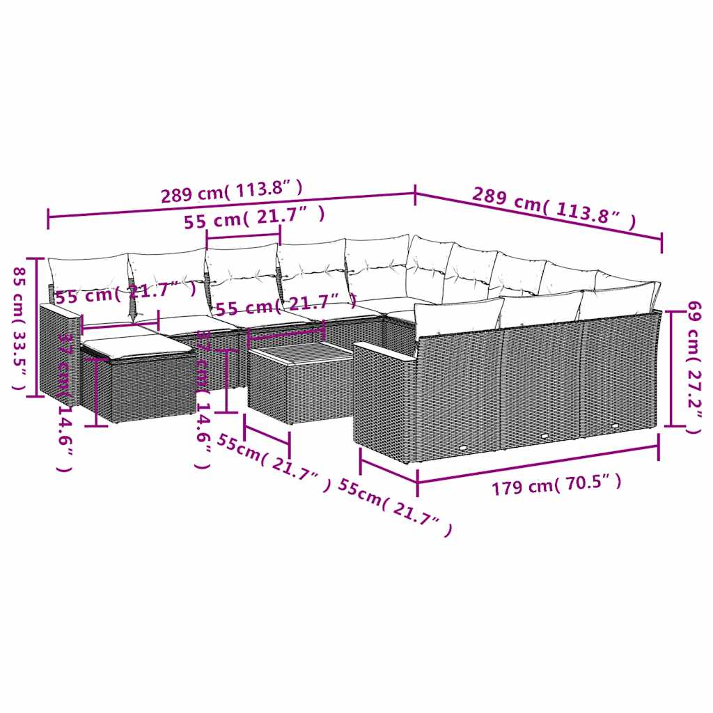 Set Divani da Giardino 13pz con Cuscini Nero in Polyrattan | homemem39