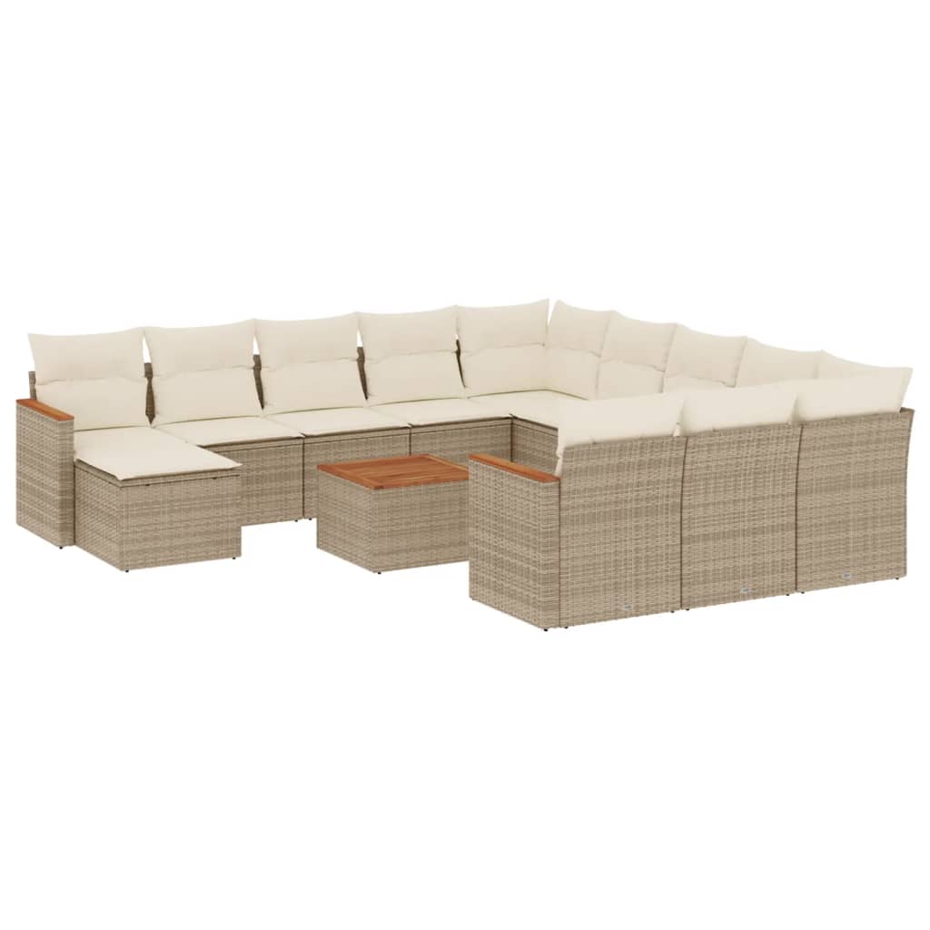 Set Divano da Giardino 13 pz con Cuscini Beige in Polyrattan - homemem39
