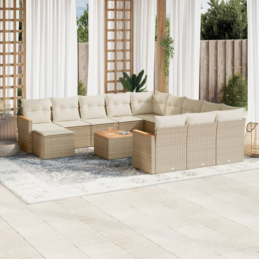 Set Divano da Giardino 13 pz con Cuscini Beige in Polyrattan - homemem39