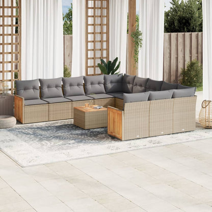 Set Divano da Giardino 13 pz con Cuscini Beige Misto Polyrattan - homemem39