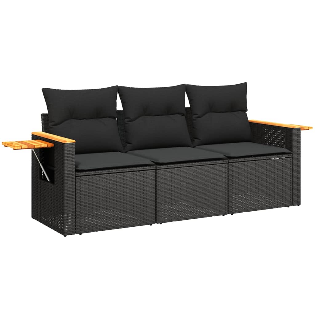 Set Divani da Giardino 3 pz con Cuscini in Polyrattan Nero - homemem39