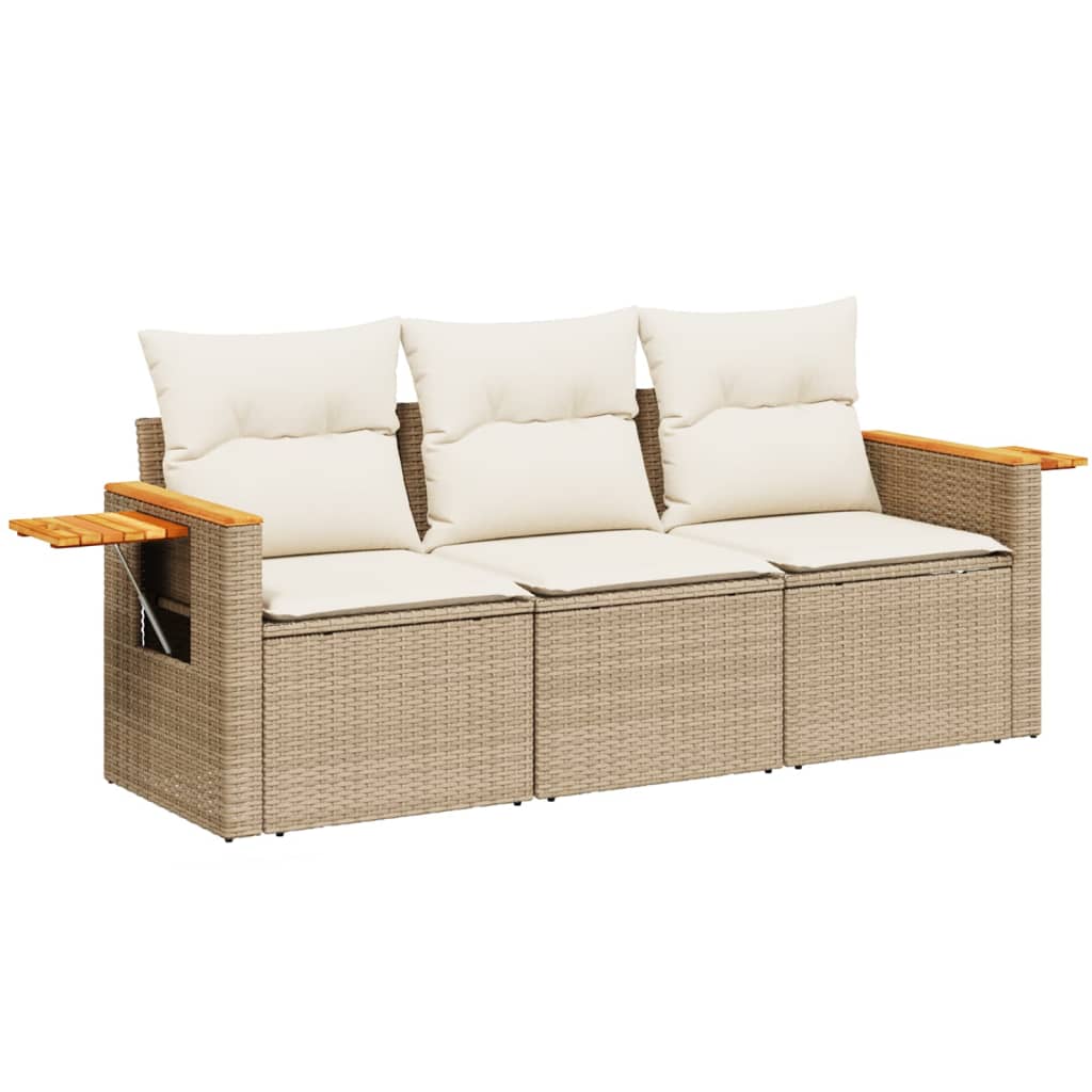Set Divano da Giardino 3 pz con Cuscini Beige in Polyrattan - homemem39