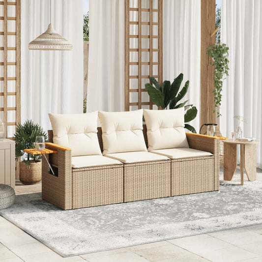 Set Divano da Giardino 3 pz con Cuscini Beige in Polyrattan - homemem39
