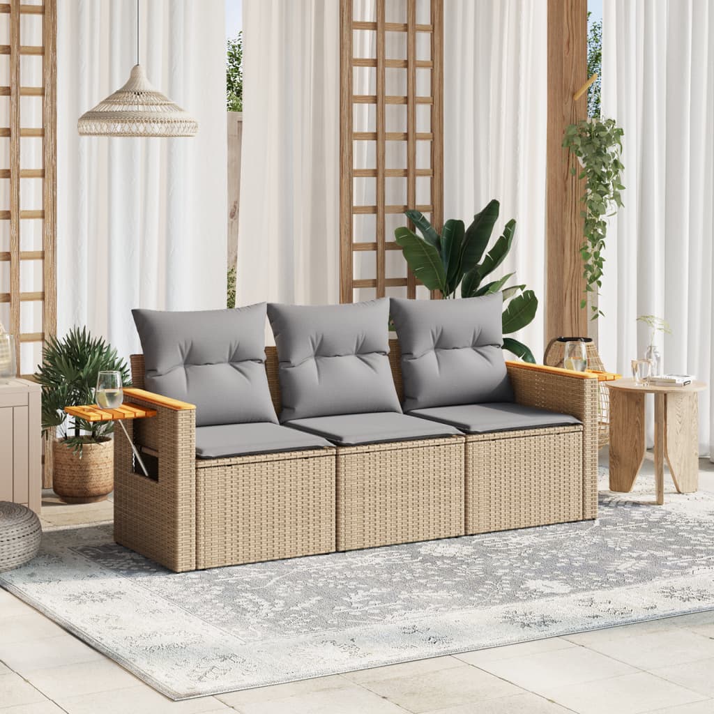 Set Divano da Giardino 3 pz con Cuscini Beige in Polyrattan - homemem39