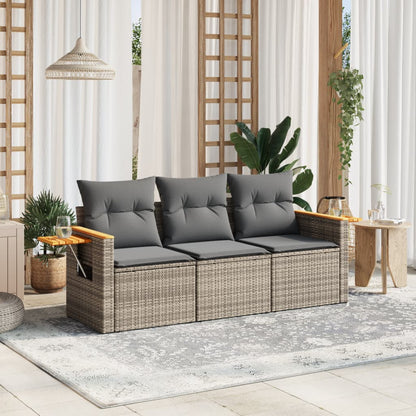 Set Divani da Giardino 3 pz con Cuscini Grigio in Polyrattan - homemem39