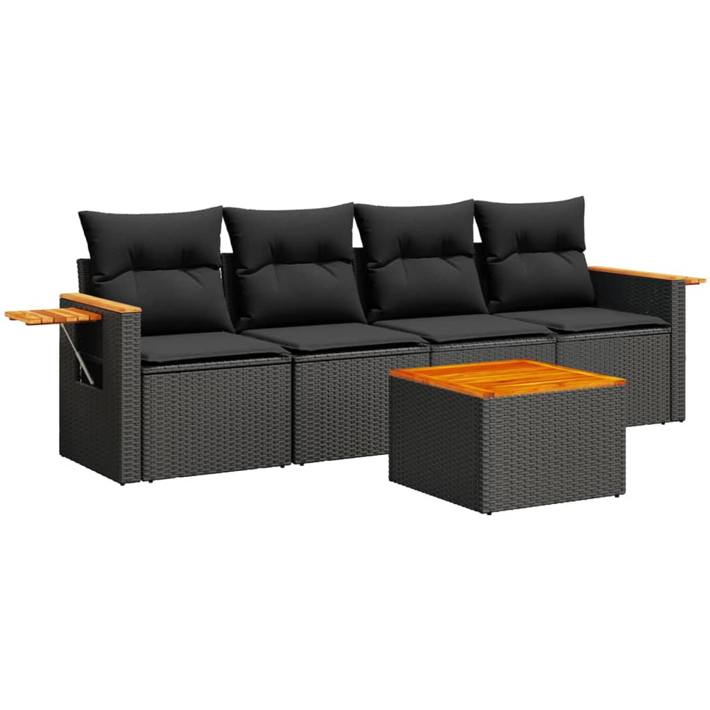 Set Divani da Giardino 5 pz con Cuscini in Polyrattan Nero | homemem39