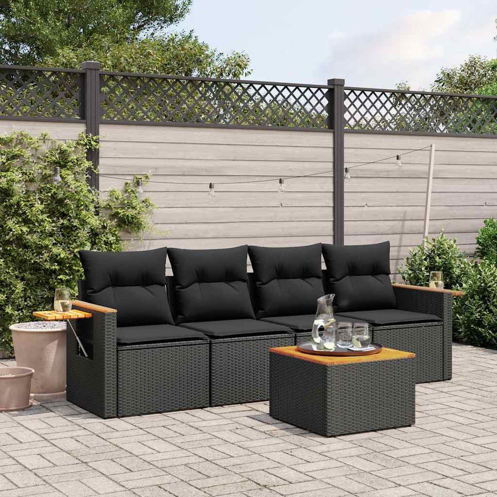Set Divani da Giardino 5 pz con Cuscini in Polyrattan Nero | homemem39