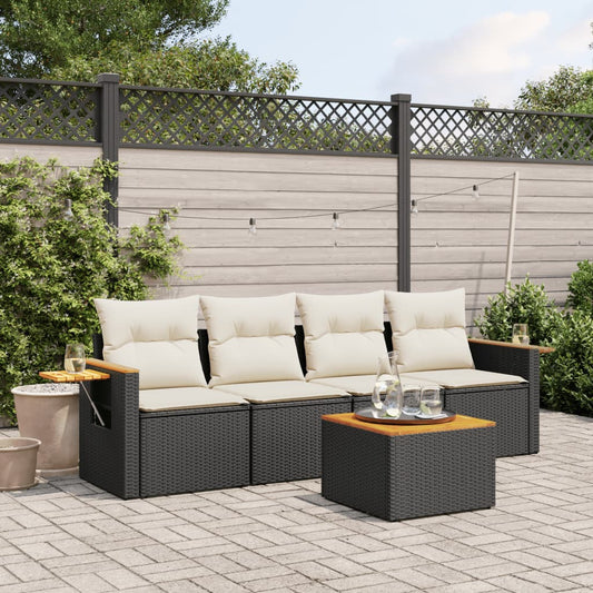 Set Divani da Giardino 5 pz con Cuscini in Polyrattan Nero - homemem39