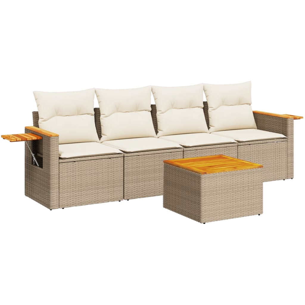 Set Divano da Giardino 5 pz con Cuscini Beige in Polyrattan - homemem39
