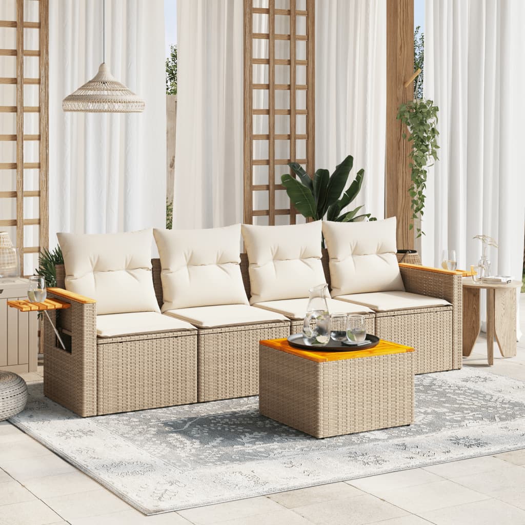 Set Divano da Giardino 5 pz con Cuscini Beige in Polyrattan - homemem39