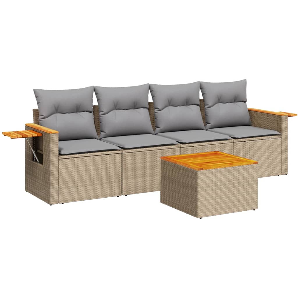 Set Divano da Giardino 5 pz con Cuscini Beige in Polyrattan - homemem39