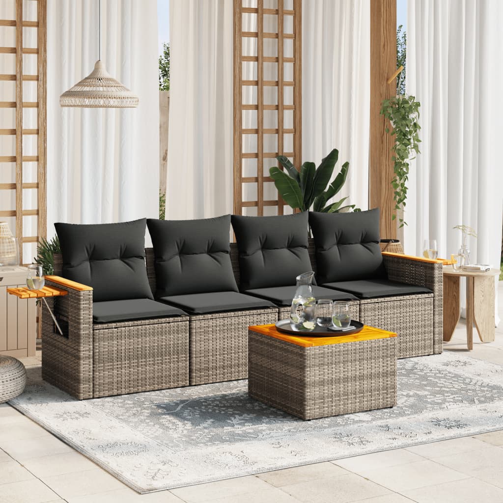Set Divano da Giardino 5 pz con Cuscini Grigio in Polyrattan - homemem39