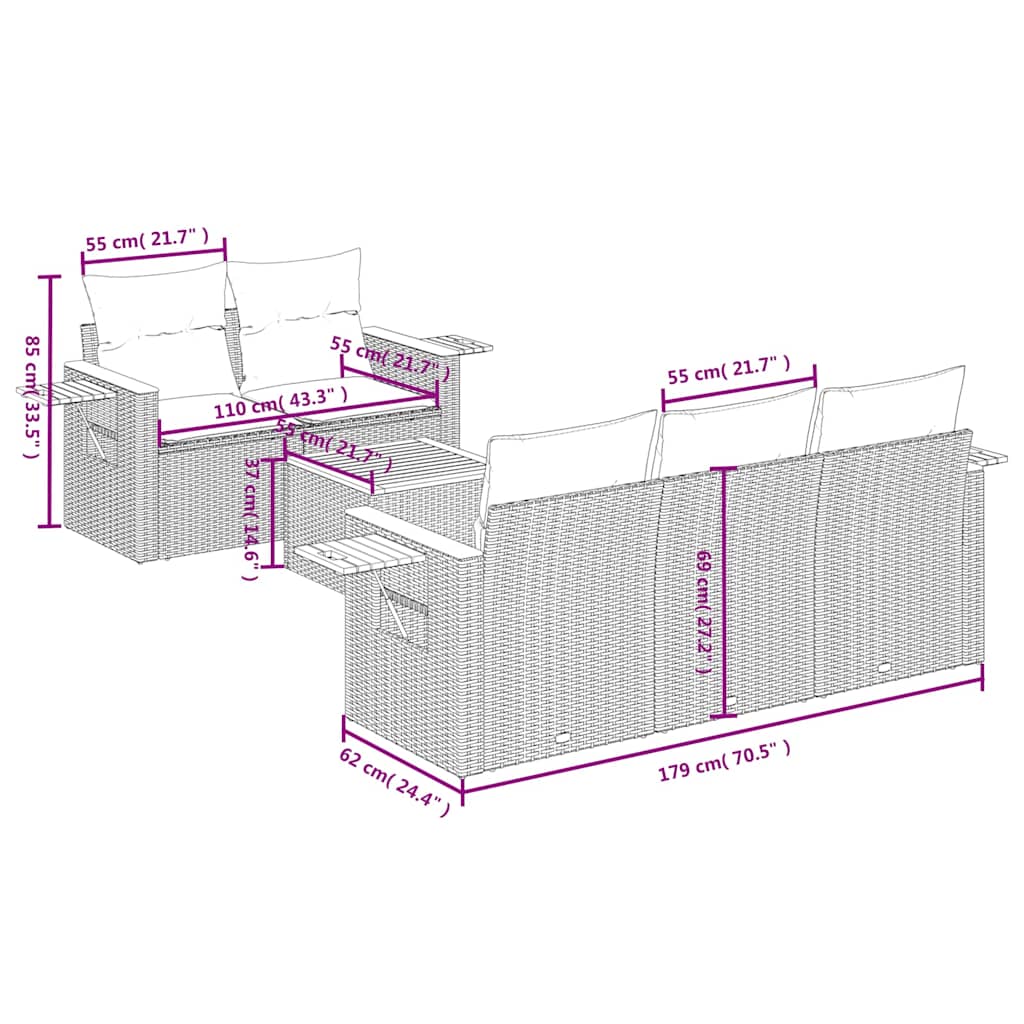 Set Divano da Giardino 6 pz con Cuscini Nero in Polyrattan | homemem39