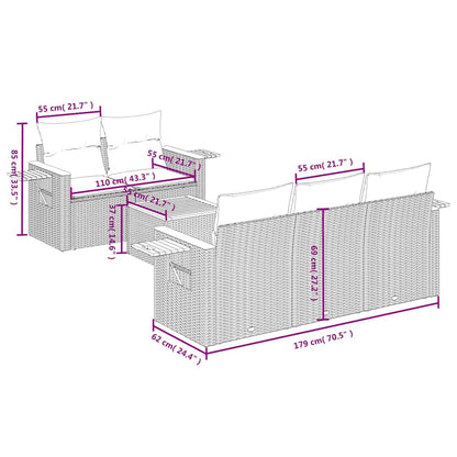 Set Divano da Giardino 6 pz con Cuscini Nero in Polyrattan | homemem39