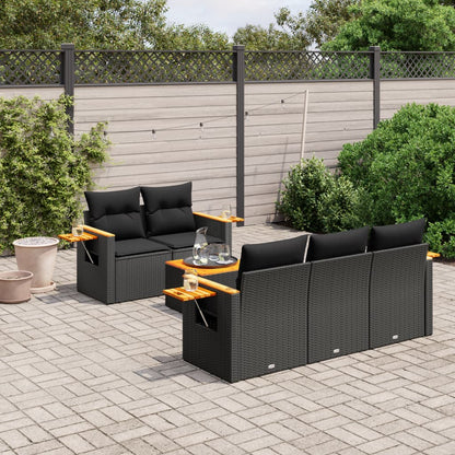Set Divano da Giardino 6 pz con Cuscini Nero in Polyrattan - homemem39