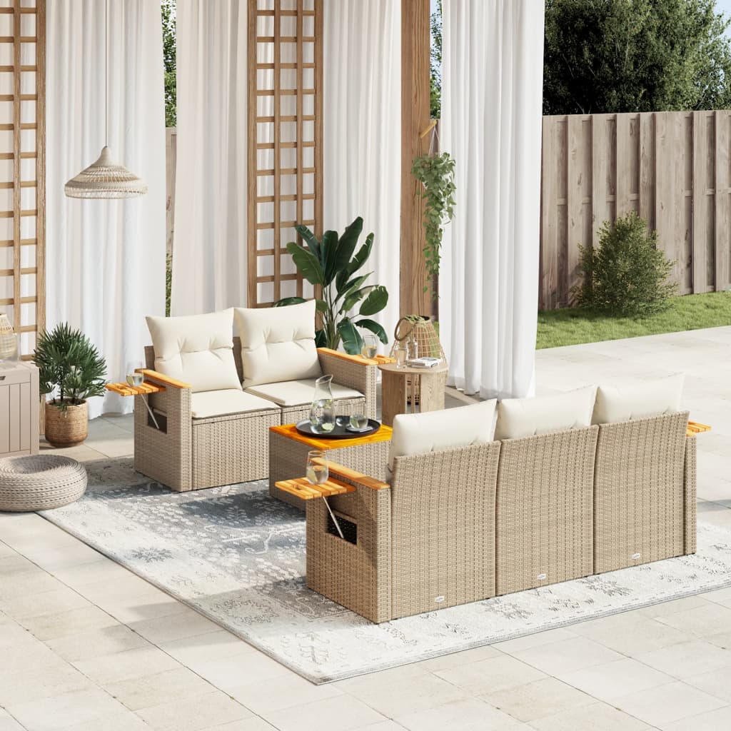 Set Divano da Giardino 6 pz con Cuscini Beige in Polyrattan - homemem39