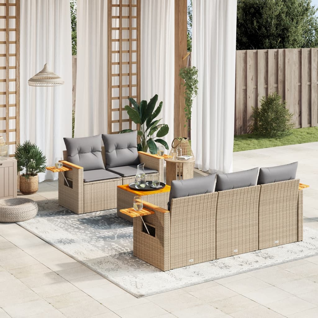 Set Divano da Giardino 6 pz con Cuscini Beige in Polyrattan - homemem39