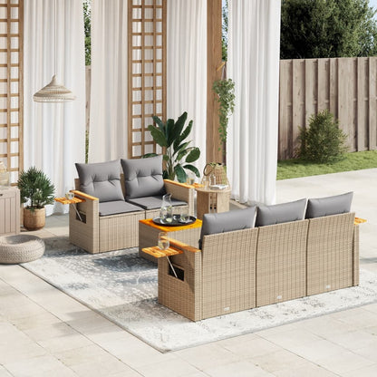 Set Divano da Giardino 6 pz con Cuscini Beige in Polyrattan - homemem39