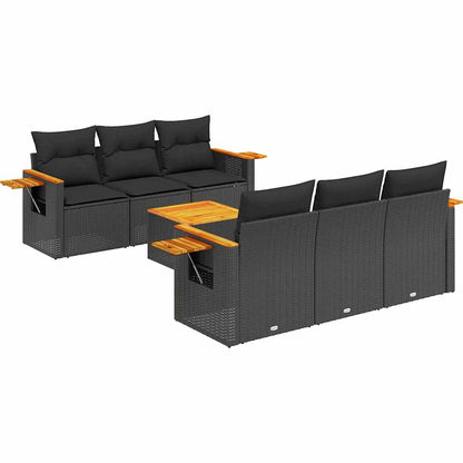 Set Divani da Giardino con Cuscini 7pz Nero Polyrattan | homemem39