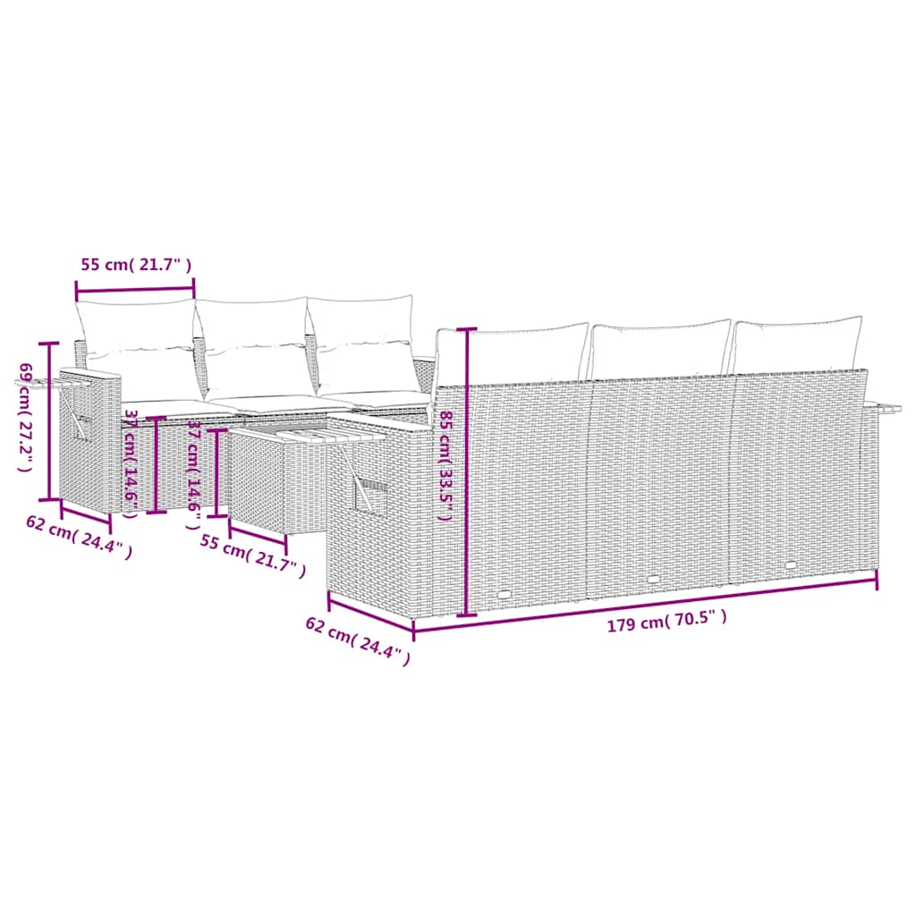 Set Divani da Giardino con Cuscini 7pz Nero Polyrattan | homemem39