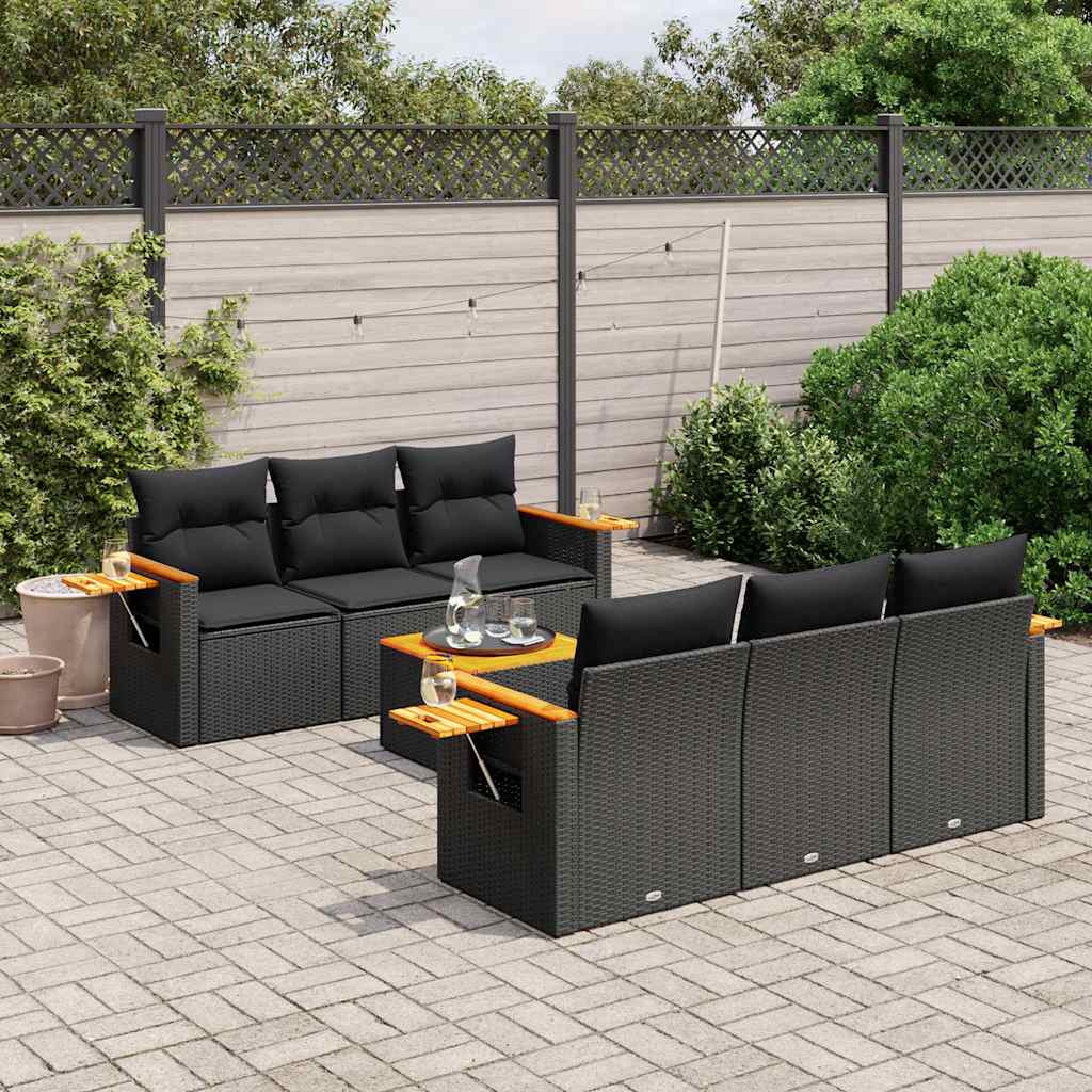 Set Divani da Giardino con Cuscini 7pz Nero Polyrattan | homemem39