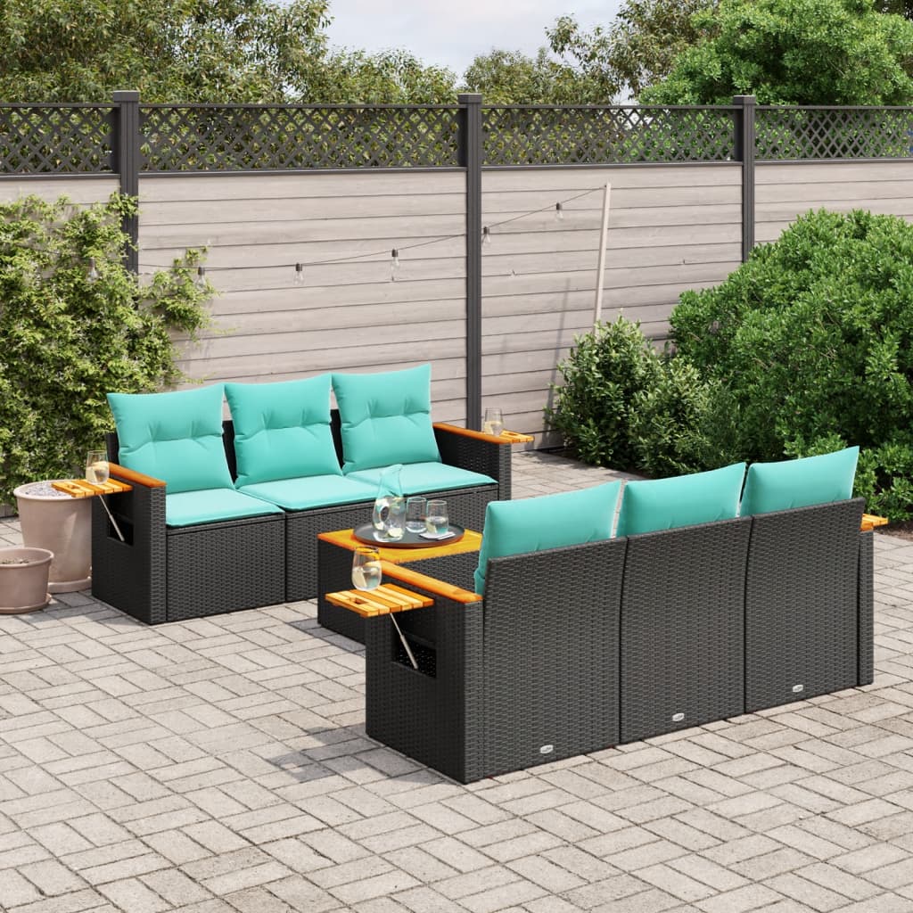 Set Divani da Giardino 7 pz con Cuscini Nero in Polyrattan - homemem39