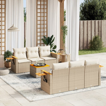 Set Divani da Giardino 7 pz con Cuscini Beige in Polyrattan - homemem39