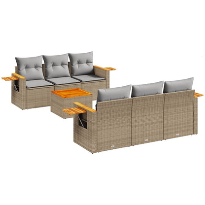 Set Divani da Giardino 7 pz con Cuscini Beige in Polyrattan - homemem39