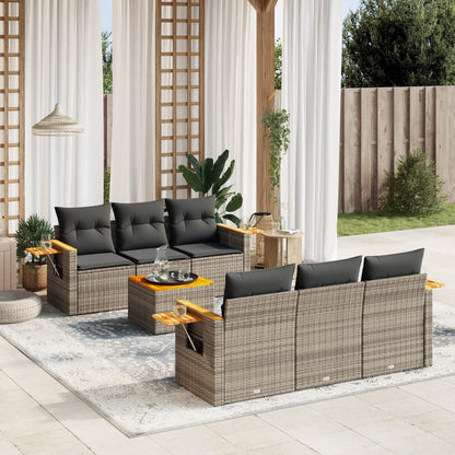 Set Divani da Giardino 7 pz con Cuscini Grigio in Polyrattan - homemem39
