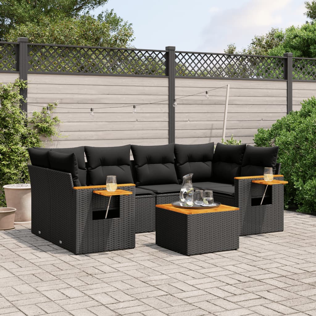 Set Divani da Giardino con Cuscini 7pz Nero Polyrattan - homemem39