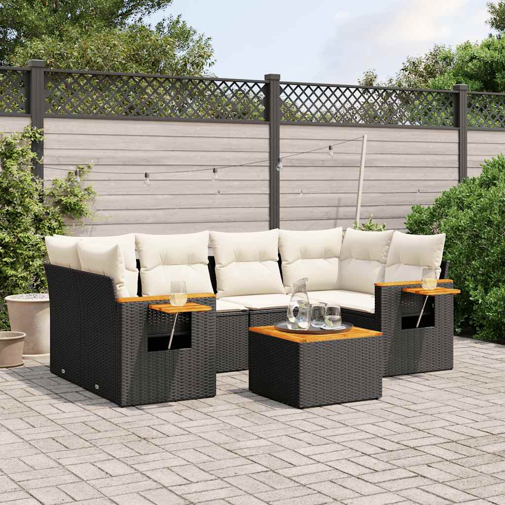 Set Divani da Giardino con Cuscini 7pz Nero Polyrattan - homemem39