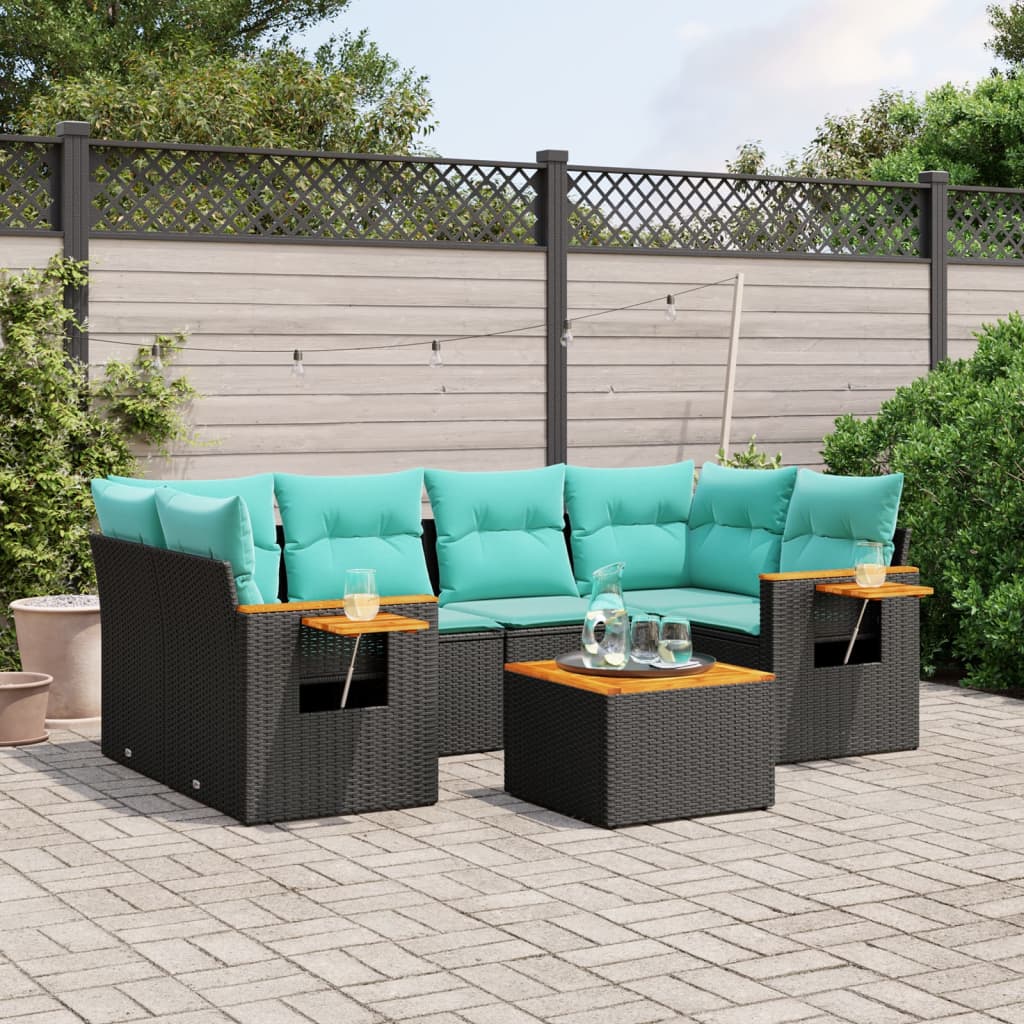 Set Divani da Giardino 7 pz con Cuscini Nero in Polyrattan - homemem39