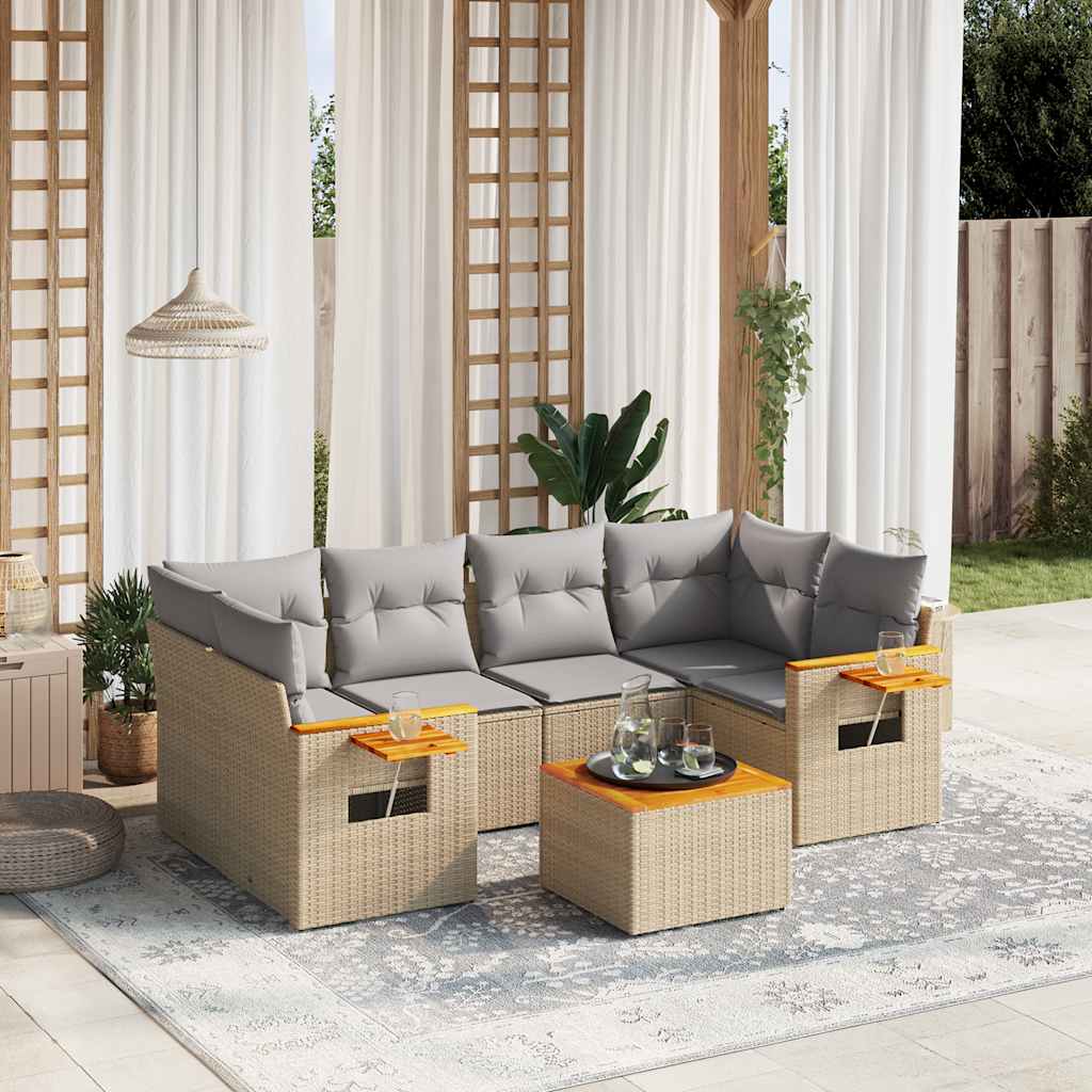 Set Divani da Giardino 7 pz con Cuscini Beige in Polyrattan - homemem39