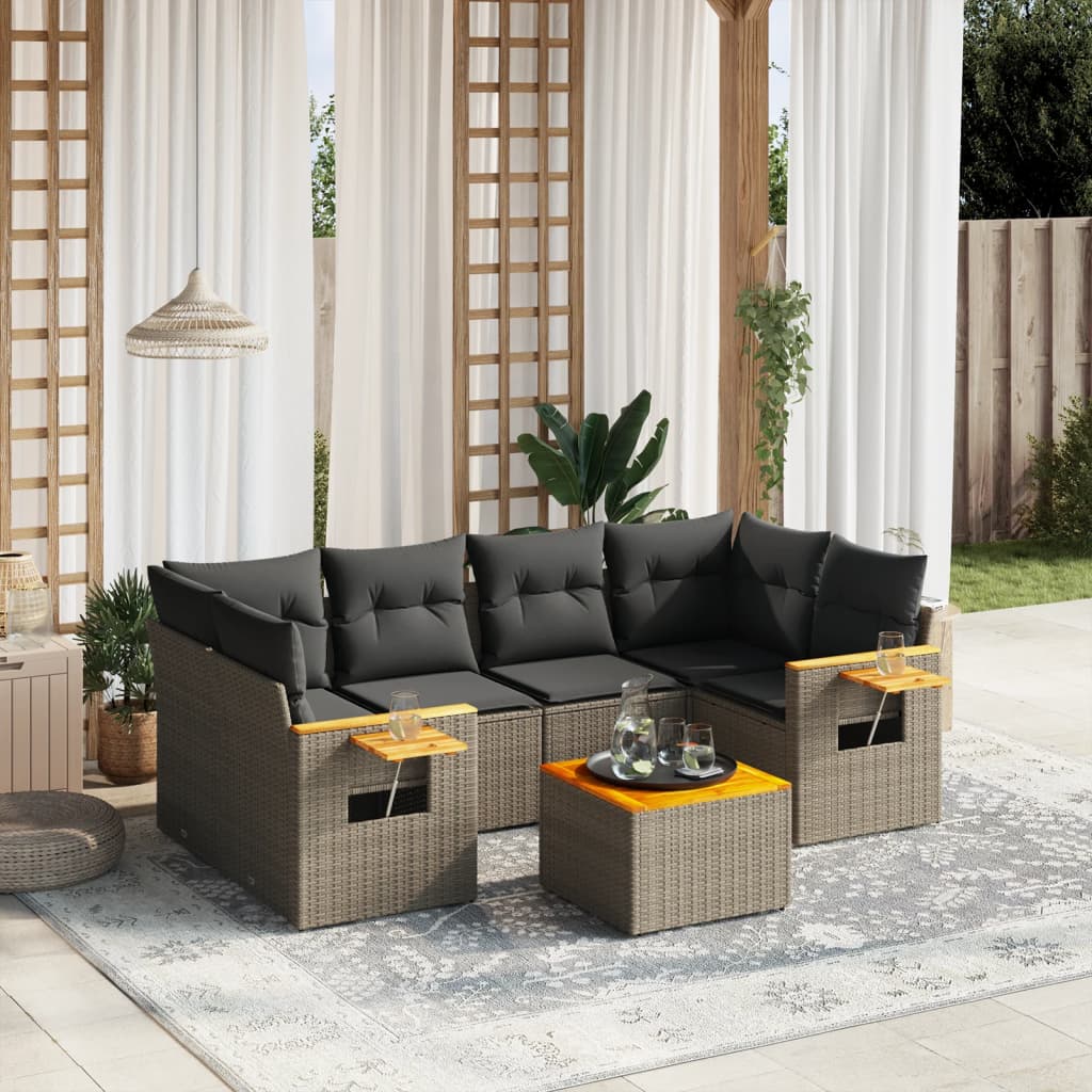 Set Divani da Giardino 7 pz con Cuscini Grigio in Polyrattan - homemem39