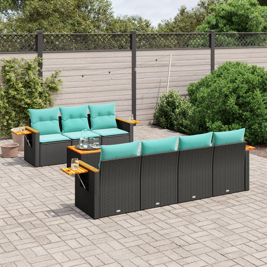 Set Divani da Giardino 8 pz con Cuscini Nero in Polyrattan - homemem39