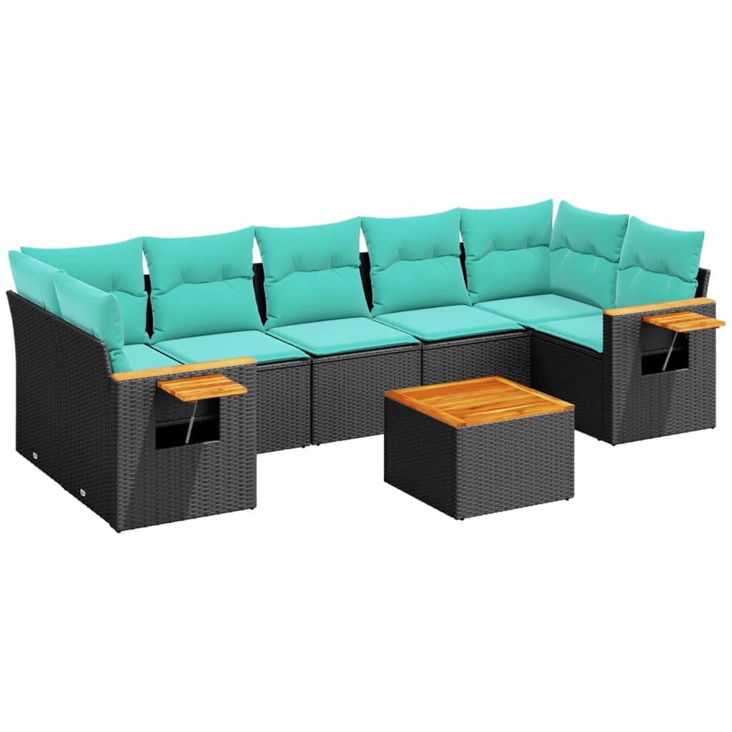 Set Divani da Giardino 8 pz con Cuscini Nero in Polyrattan - homemem39