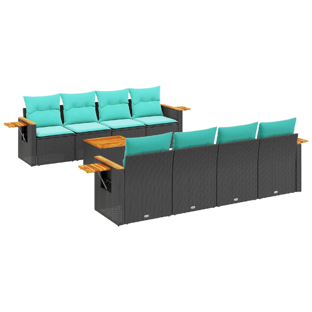 Set Divani da Giardino 9 pz con Cuscini Nero in Polyrattan | homemem39
