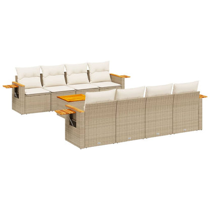 Set Divano da Giardino 9 pz con Cuscini Beige in Polyrattan - homemem39