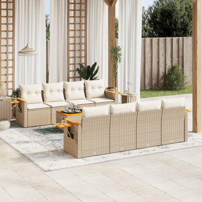 Set Divano da Giardino 9 pz con Cuscini Beige in Polyrattan - homemem39