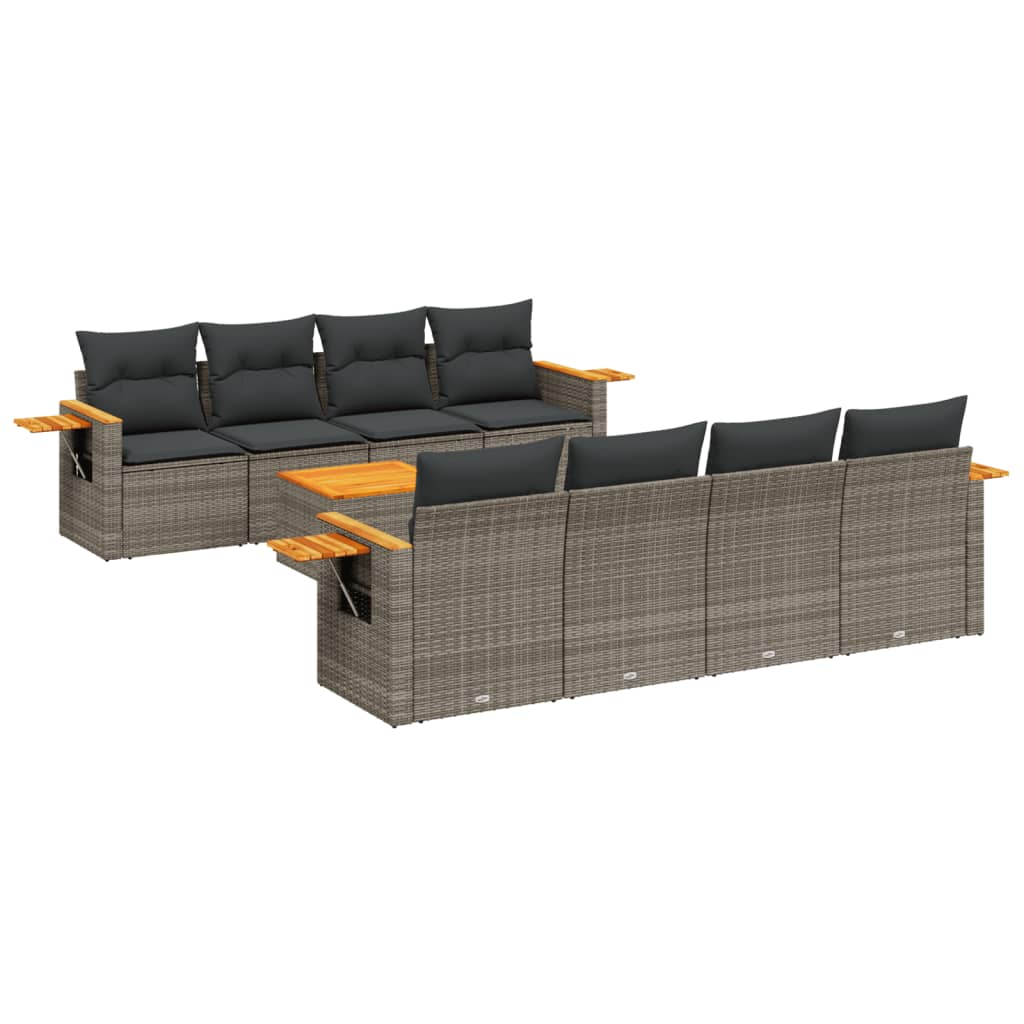 Set Divano da Giardino 9 pz con Cuscini Grigio in Polyrattan - homemem39