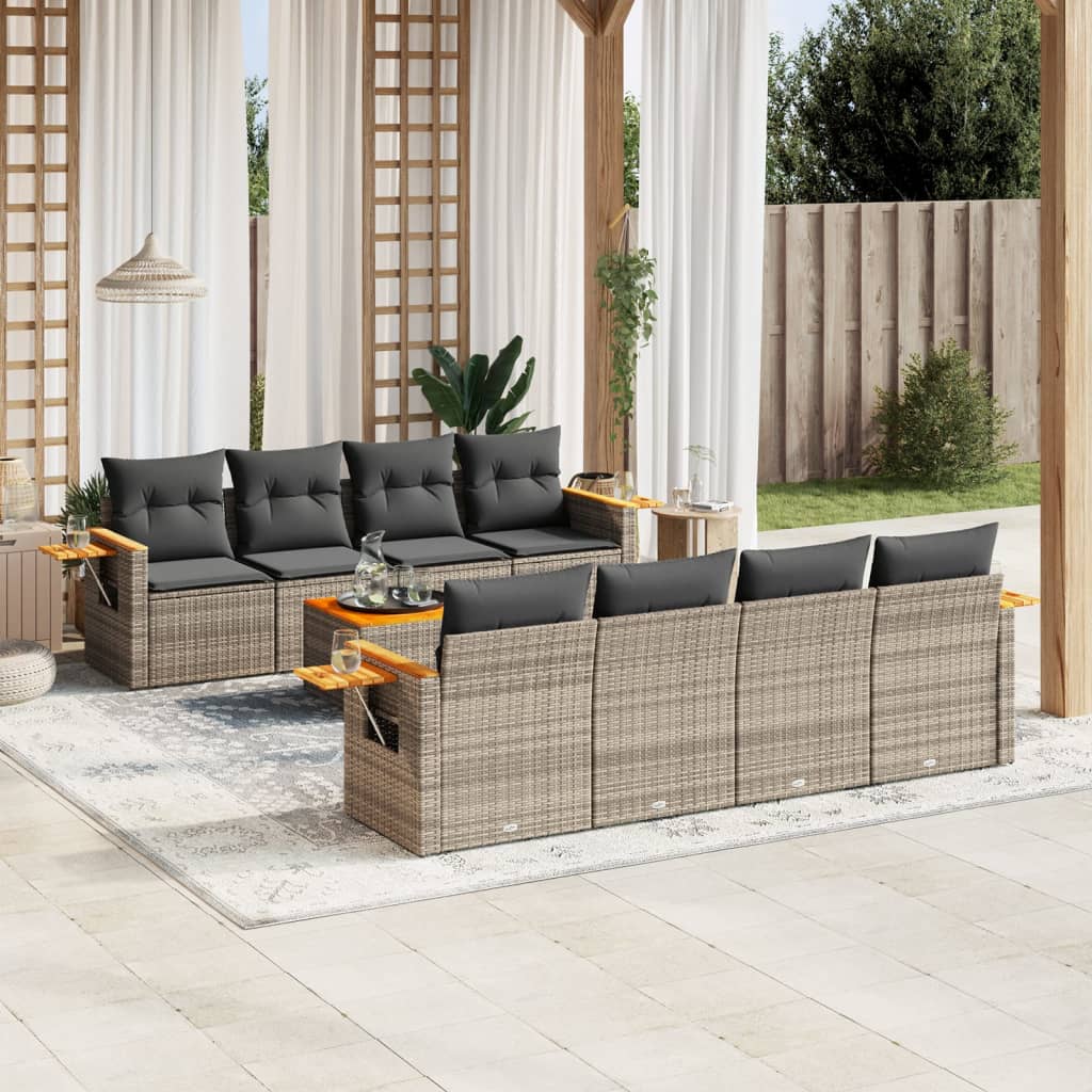 Set Divano da Giardino 9 pz con Cuscini Grigio in Polyrattan - homemem39