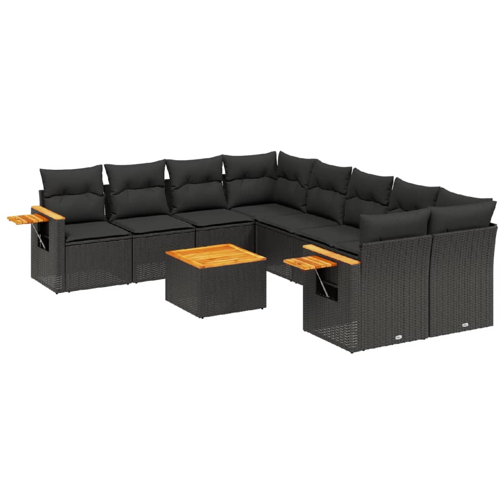 Set Divani da Giardino 9 pz con Cuscini Nero in Polyrattan - homemem39