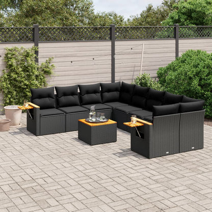 Set Divani da Giardino 9 pz con Cuscini Nero in Polyrattan - homemem39