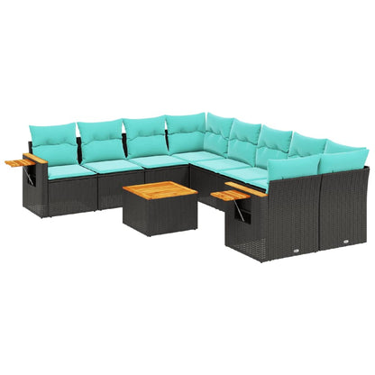 Set Divani da Giardino 9 pz con Cuscini Nero in Polyrattan - homemem39