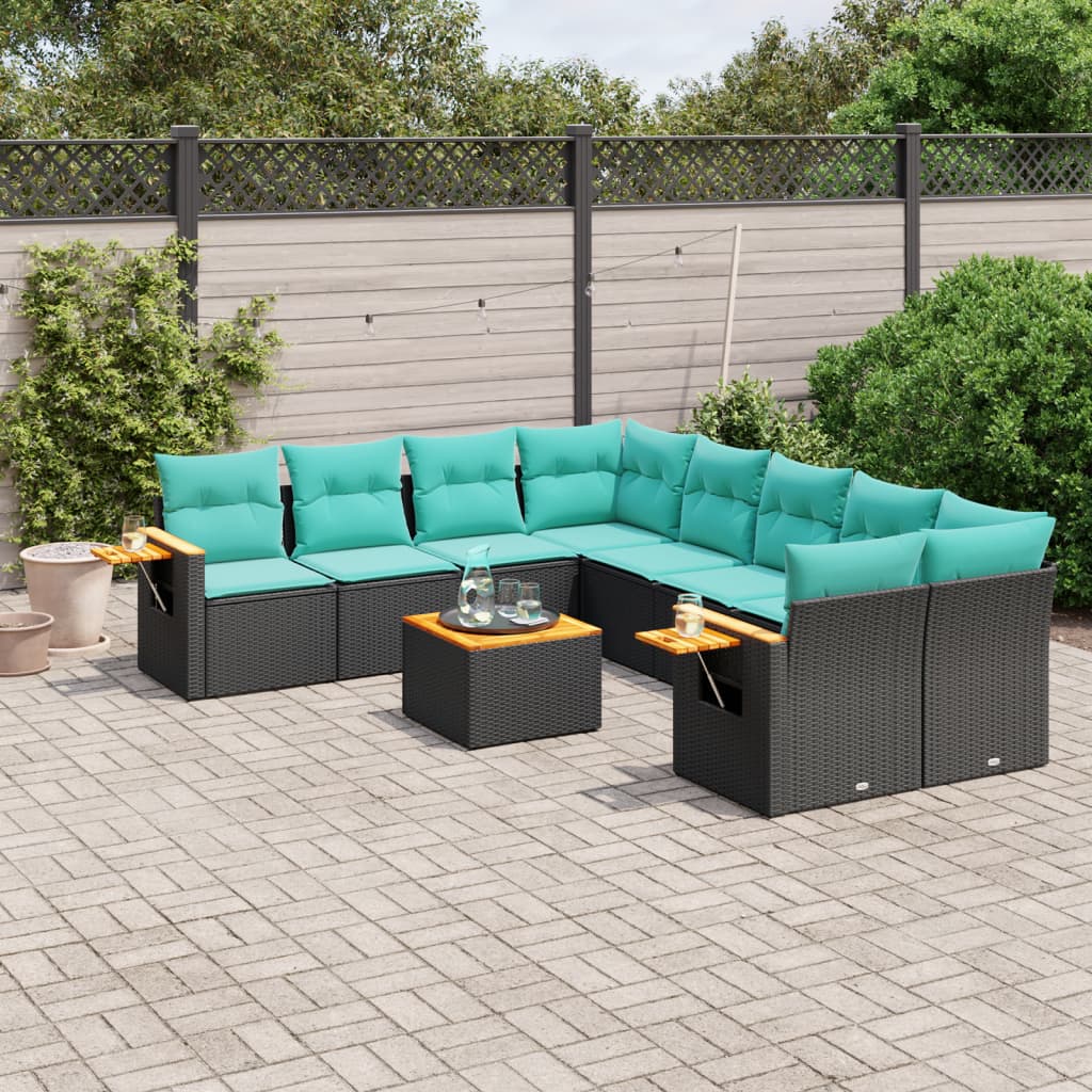 Set Divani da Giardino 9 pz con Cuscini Nero in Polyrattan - homemem39