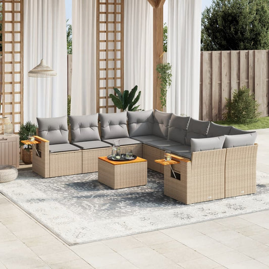 Set Divano da Giardino 9 pz con Cuscini Beige in Polyrattan - homemem39