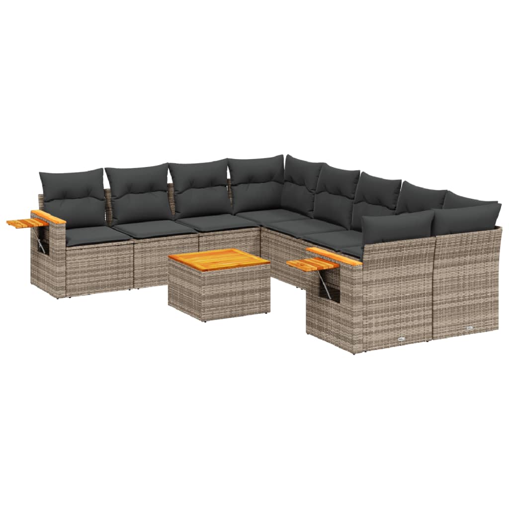 Set Divano da Giardino 9 pz con Cuscini Grigio in Polyrattan - homemem39