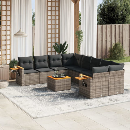 Set Divano da Giardino 9 pz con Cuscini Grigio in Polyrattan - homemem39